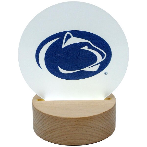 Light Up Penn State Athletic Logo Acrylic Lamp Wood Base Student Book